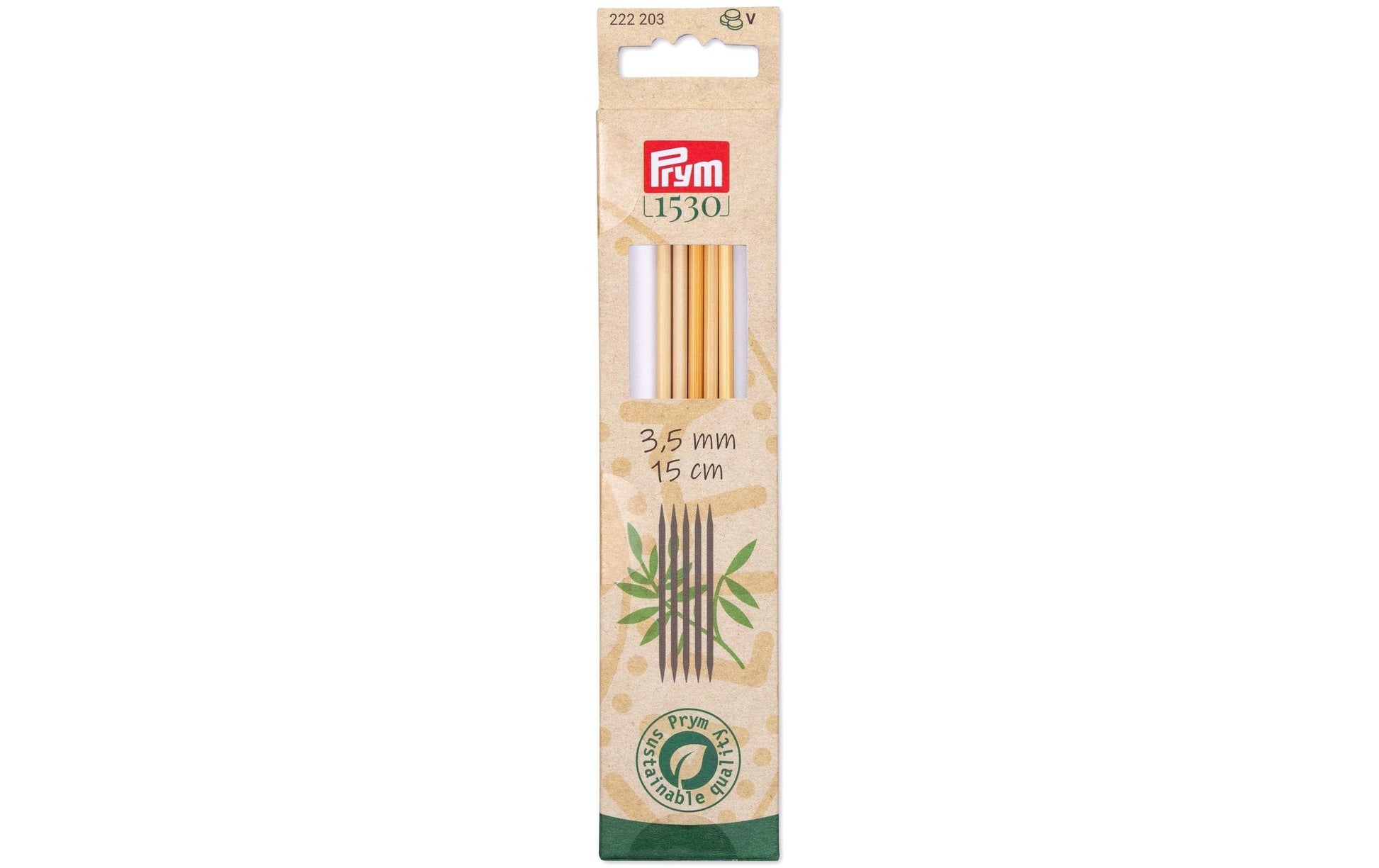 Prym 1530 Doppelspitz-Strumpfstricknadeln Natur – Ø 3,5 mm, 15 cm, Bambus, 5 Stk.