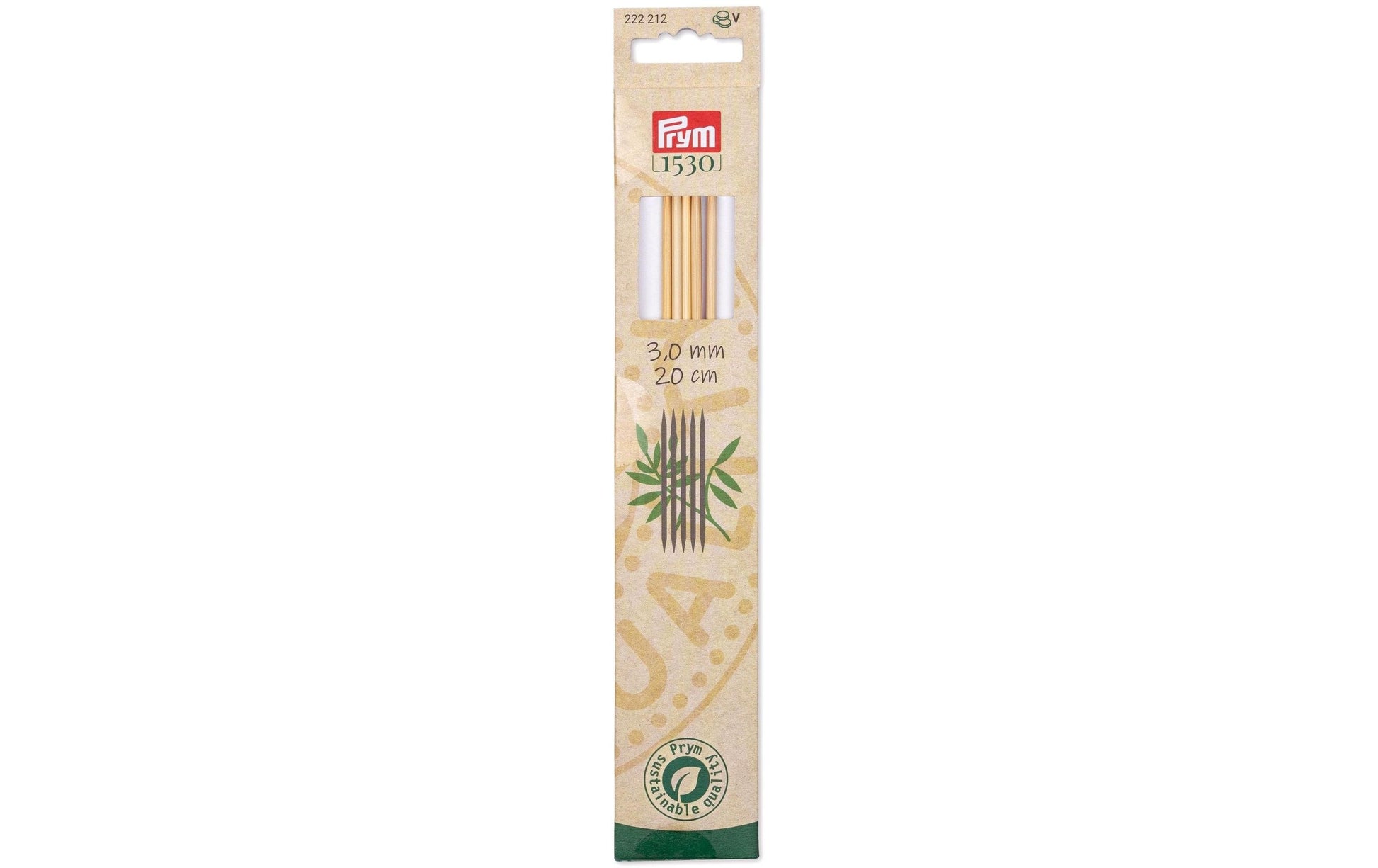 Prym 1530 Strumpfstricknadel Natur – 3 mm, 20 cm, Bambus, 5 Stk.