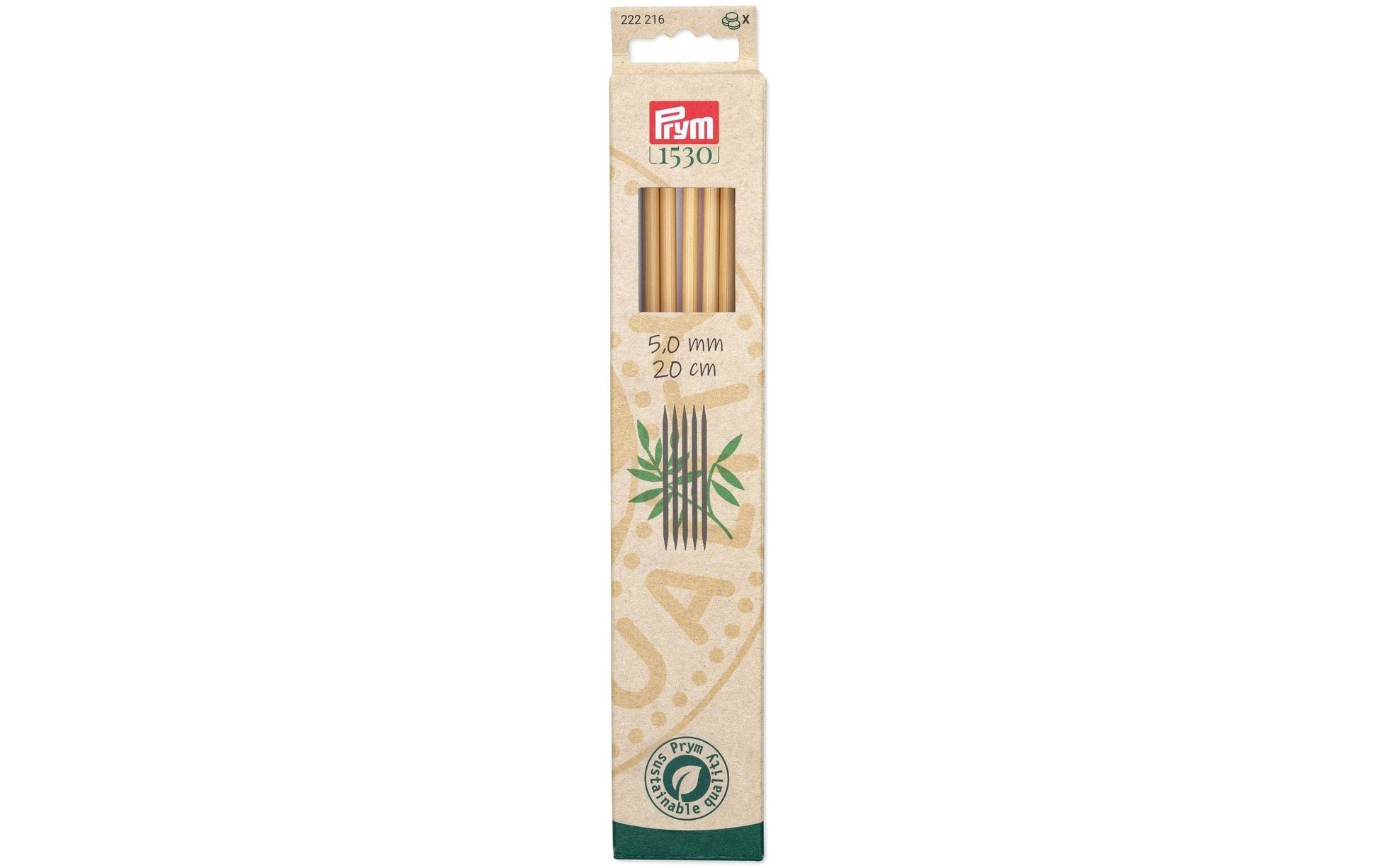 Prym 1530 Strumpfstricknadeln Natur – 5 mm, 20 cm, Bambus, 5 Stk.