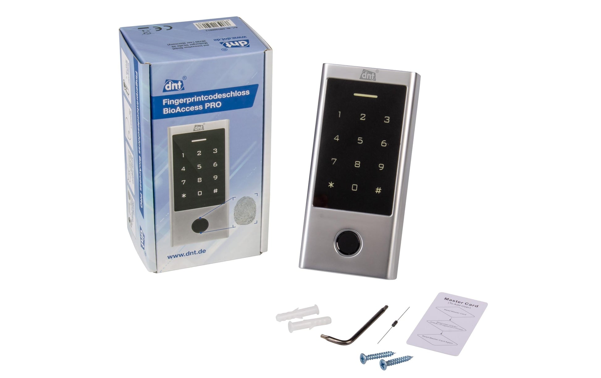 DNT Fingerprint-Codeschloss BioAccess PRO – 68 × 25 × 145 mm, silber, IP66