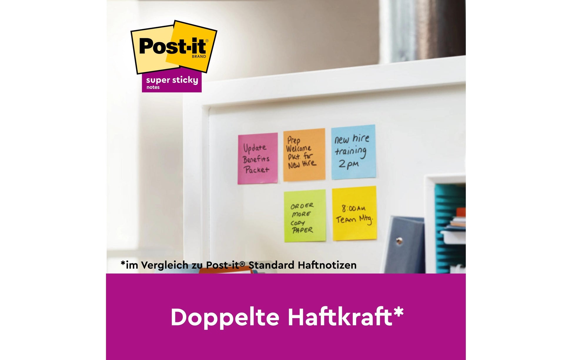 3M Post-it Haftnotizen Super Sticky – 76×76 mm – sortiert, 16×90 Blatt, PEFC