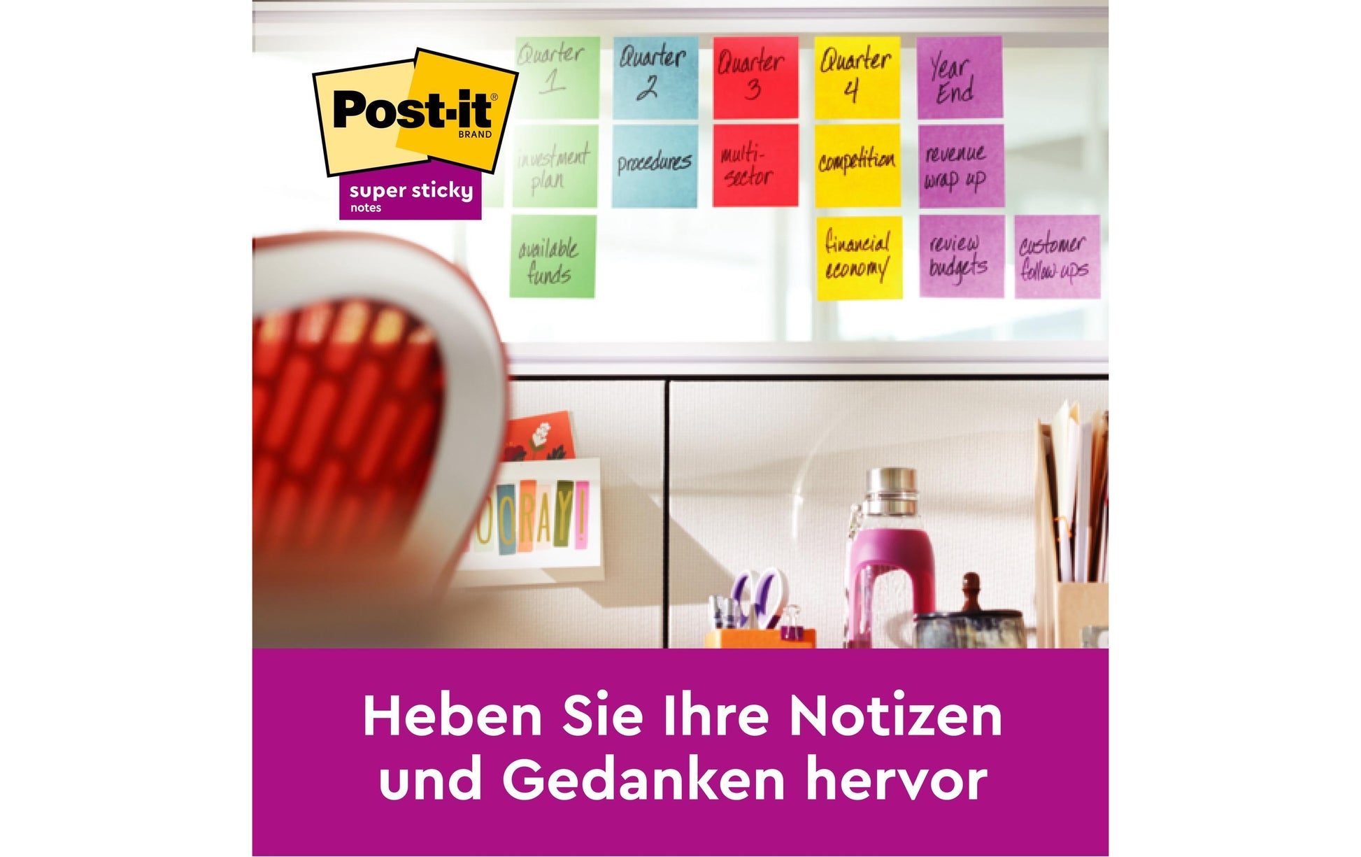 3M Post-it Haftnotizen Super Sticky – 76×76 mm – sortiert, 16×90 Blatt, PEFC