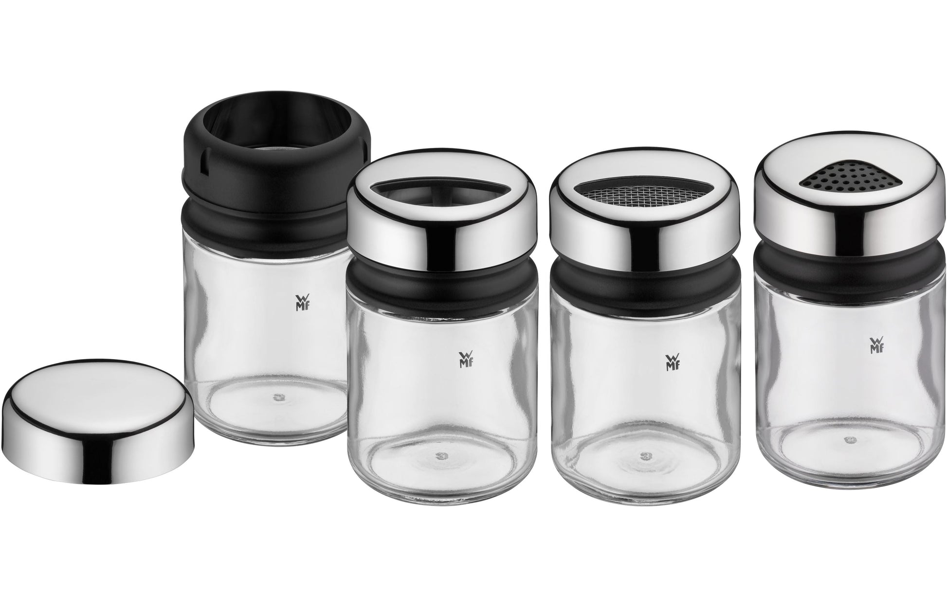WMF Streudose 100 ml, Ø 5,5 × 9,5 cm, Glas/Edelstahl, Transparent, 4er-Set