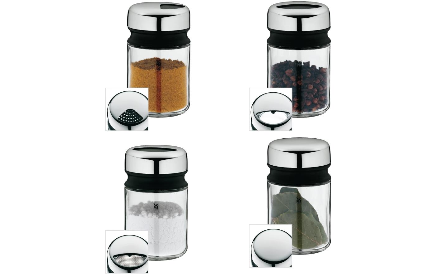 WMF Streudose 100 ml, Ø 5,5 × 9,5 cm, Glas/Edelstahl, Transparent, 4er-Set
