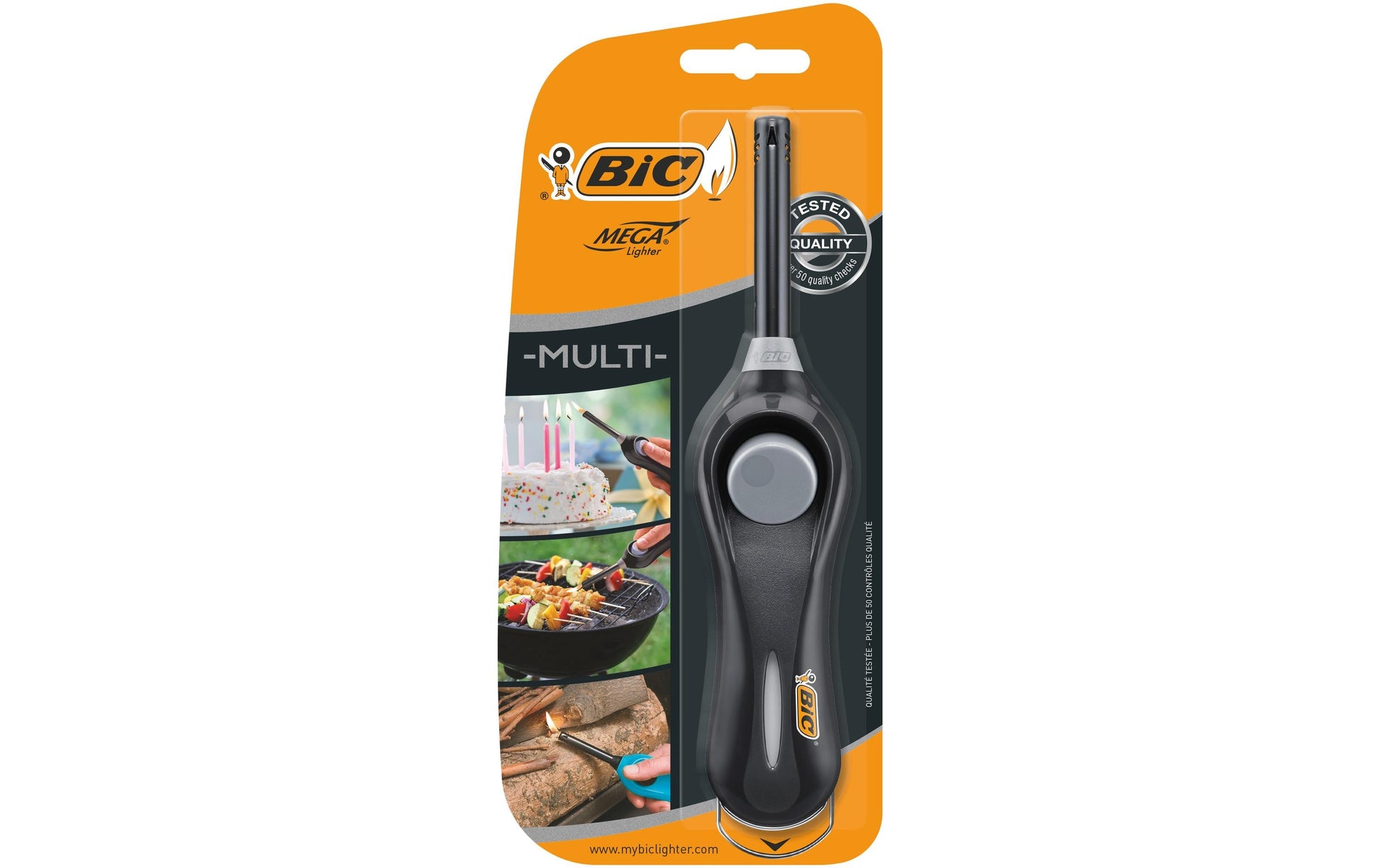 BIC Multifunktionsfeuerzeug Megalighter U140 – ergonomischer Kunststoffgriff, 6 cm Zündvorrichtung – mehrfarbig