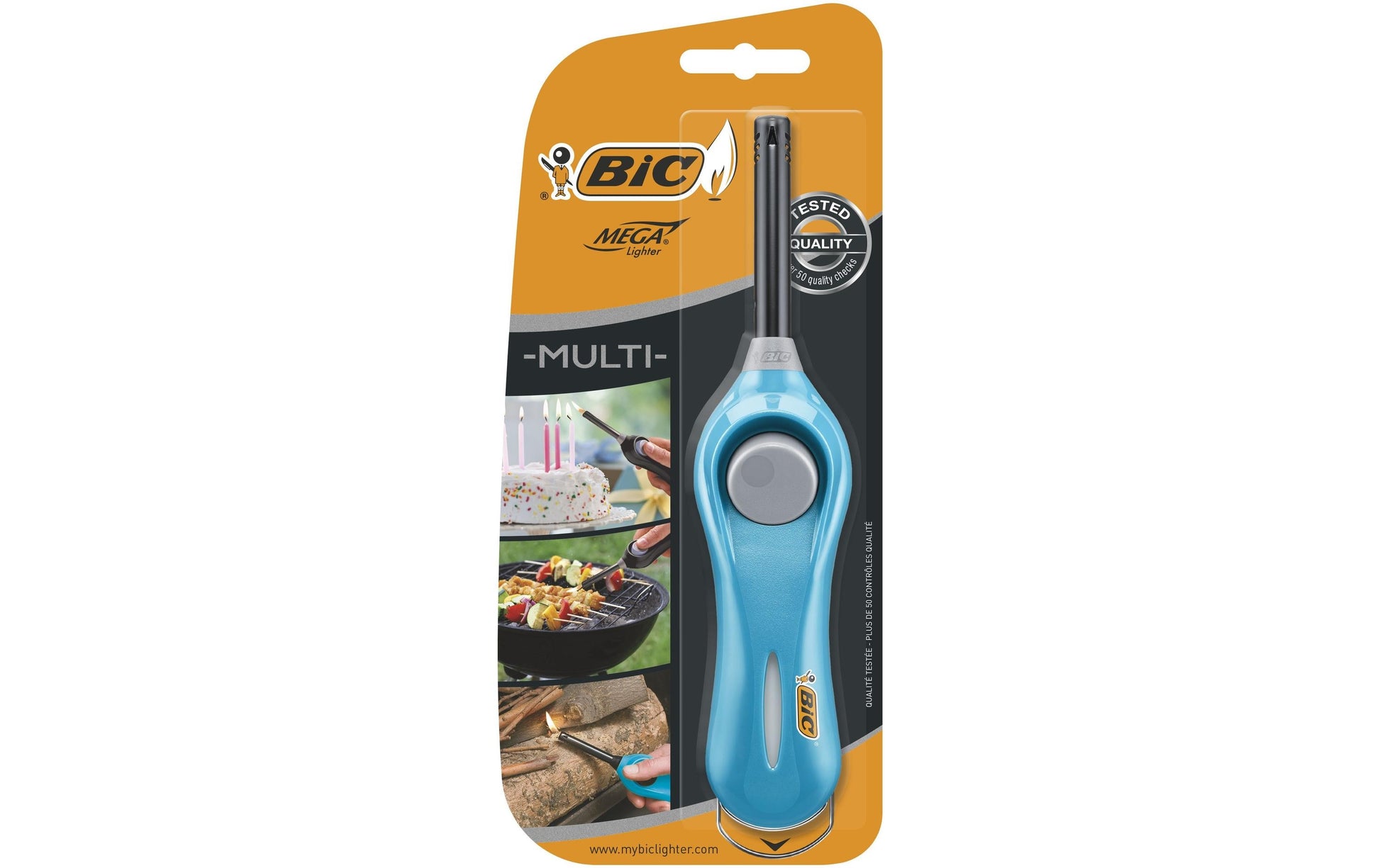 BIC Multifunktionsfeuerzeug Megalighter U140 – ergonomischer Kunststoffgriff, 6 cm Zündvorrichtung – mehrfarbig