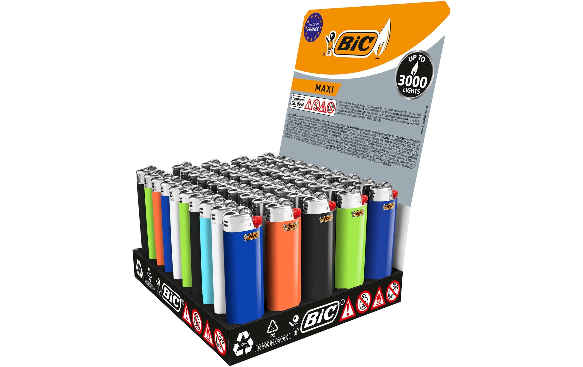 BIC Einweg-Feuerzeuge J26 Maxi Classic – mehrfarbig – Kunststoff – 50 Stk