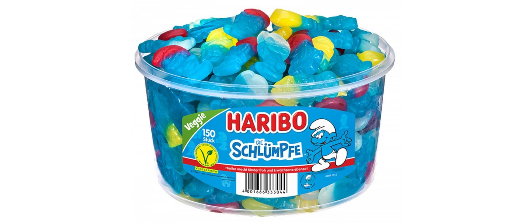 Haribo Veggie Schlümpfe Gummibonbons – Zitrone, Himbeere, Erdbeere – 150 Stück, 1,35 kg