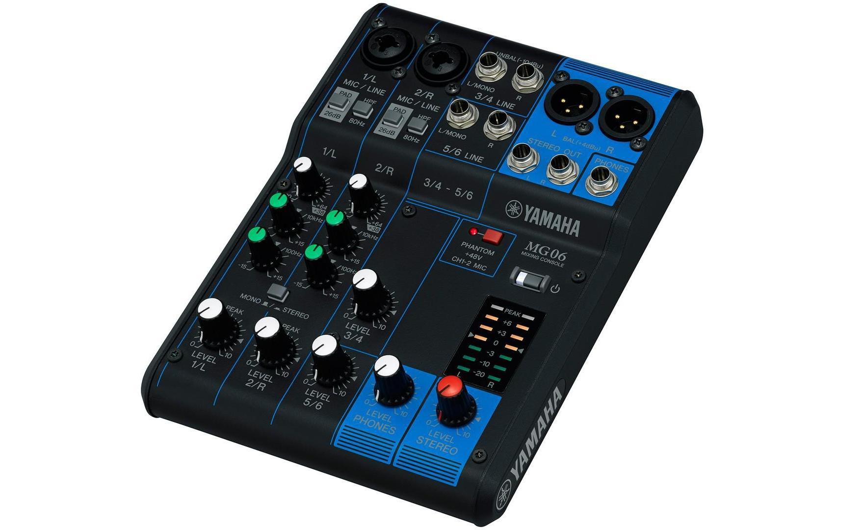 Yamaha MG06 – 6-Kanal Mixer, 2 Stereoeingänge, 1 Auxweg, Schwarz