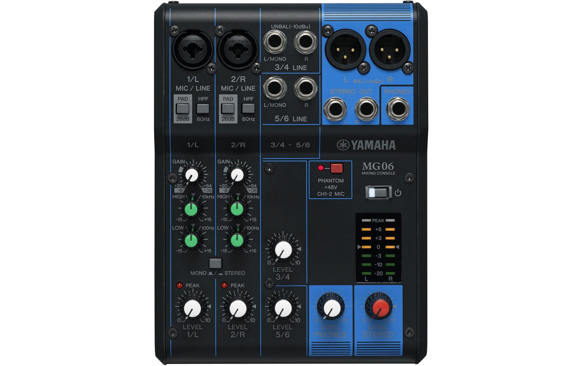 Yamaha MG06 – 6-Kanal Mixer, 2 Stereoeingänge, 1 Auxweg, Schwarz