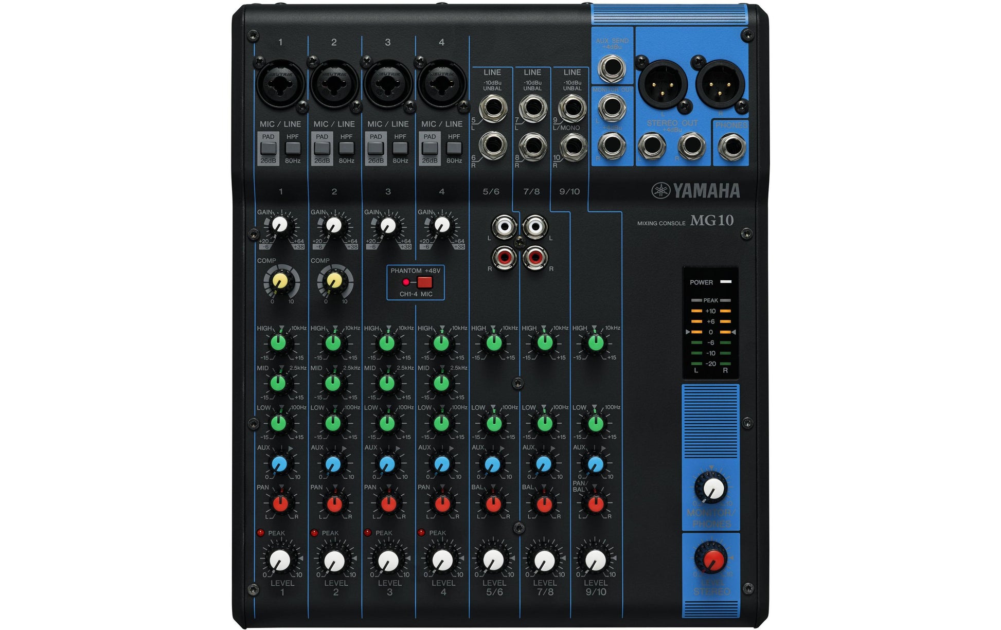 Yamaha MG10 – 10-Kanal Mixer, 3 Stereoeingänge, 1 Auxweg, Schwarz