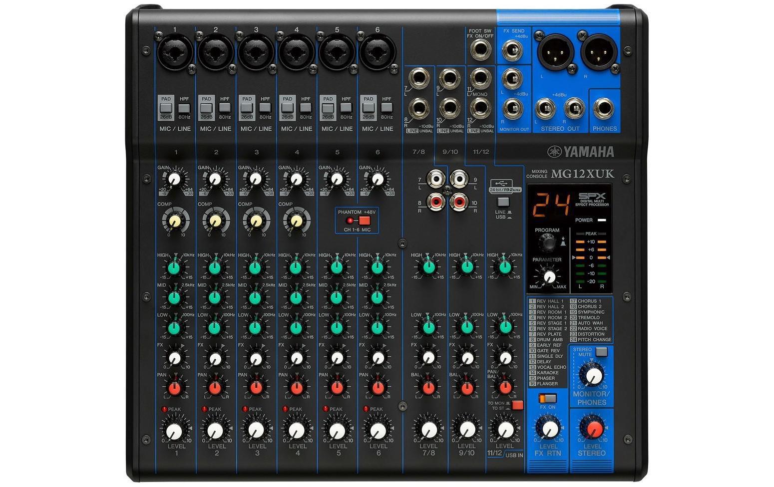 Yamaha MG12XUK – 6-Kanal Mischpult, USB-Audio, Effekt-Sektion, Schwarz