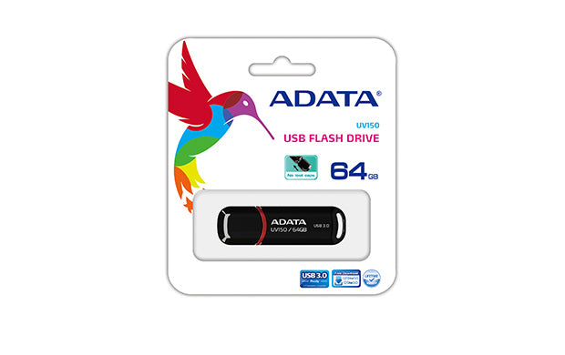 ADATA DashDrive UV150 – 64 GB, USB 3.2 Gen 1 (USB Typ-A), Kappe, Schwarz