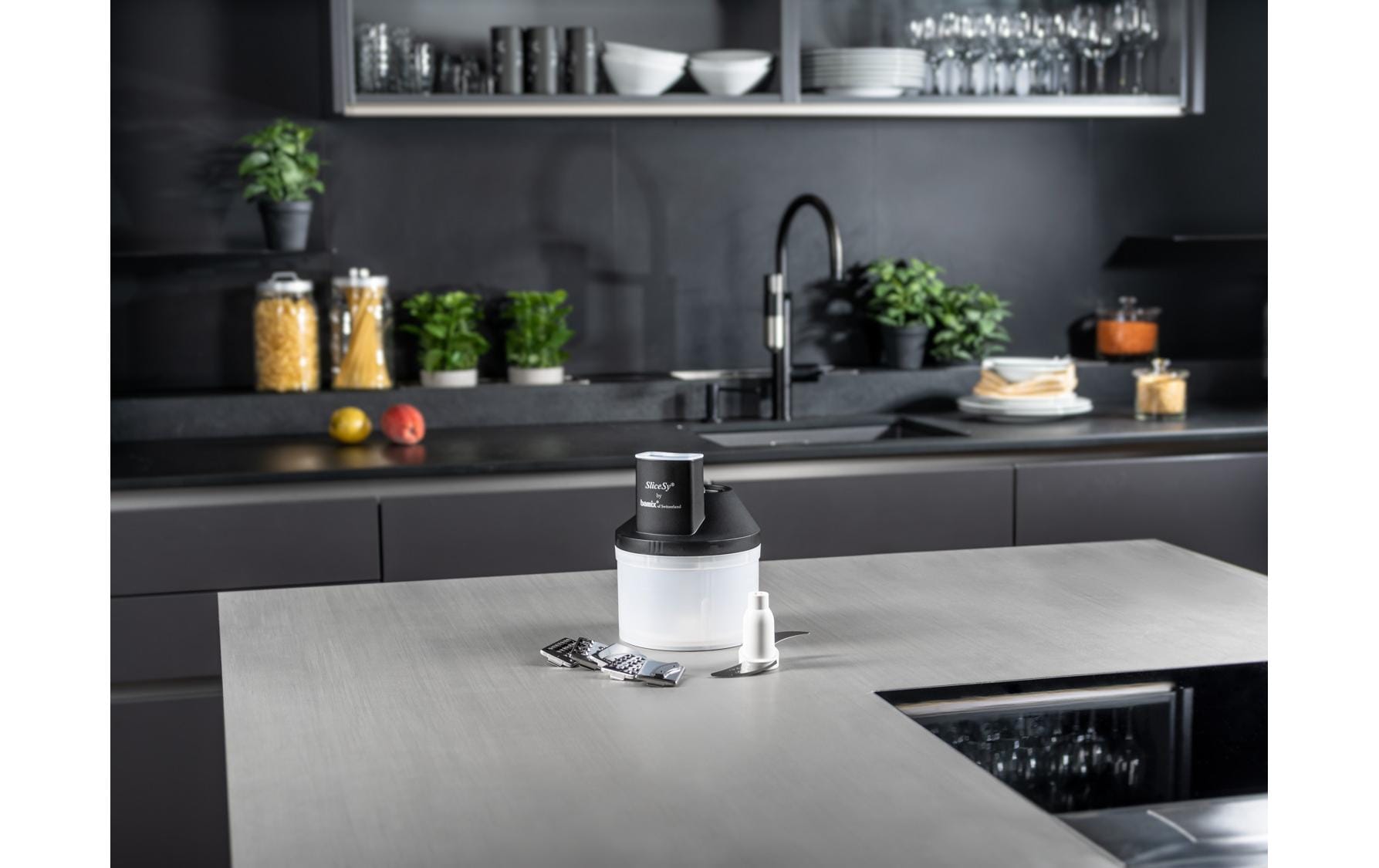 Bamix Stabmixer-Aufsatz Zerkleinerer SliceSy – für Stabmixer, Kunststoff, Schwarz