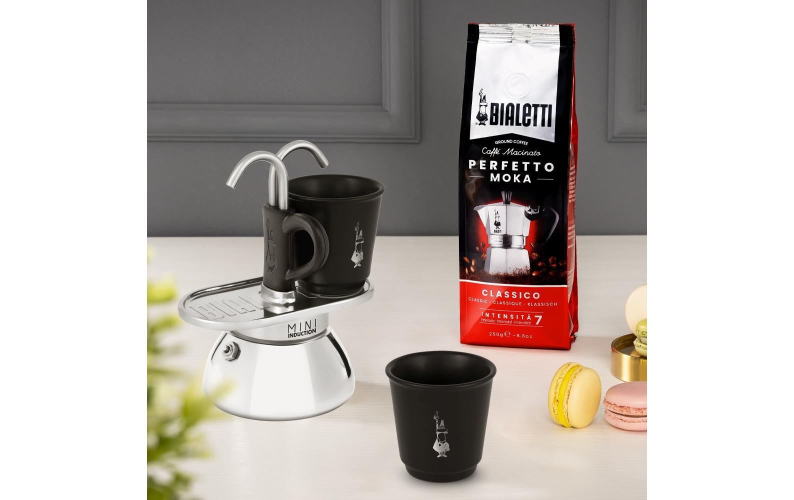 Bialetti Mini Express Espressokanne – 130 ml, 2 Tassen, für Induktion, Schwarz