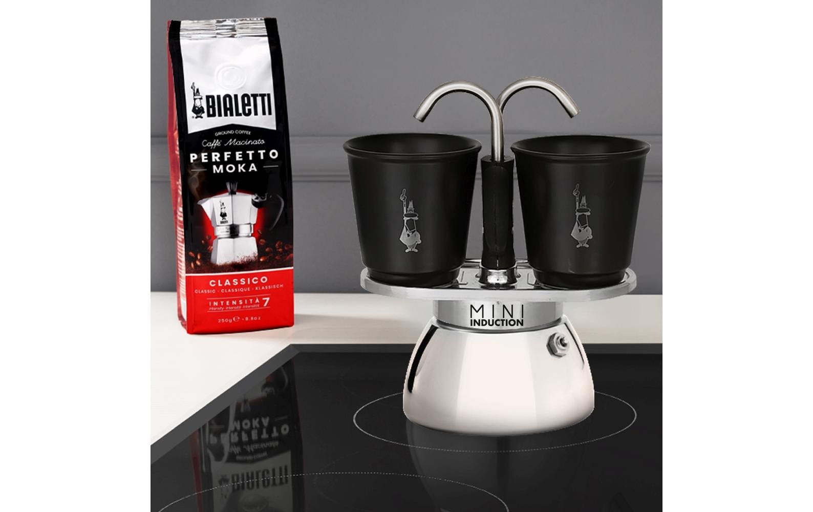 Bialetti Mini Express Espressokanne – 130 ml, 2 Tassen, für Induktion, Schwarz