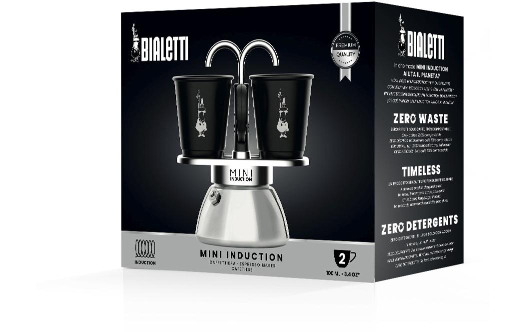 Bialetti Mini Express Espressokanne – 130 ml, 2 Tassen, für Induktion, Schwarz