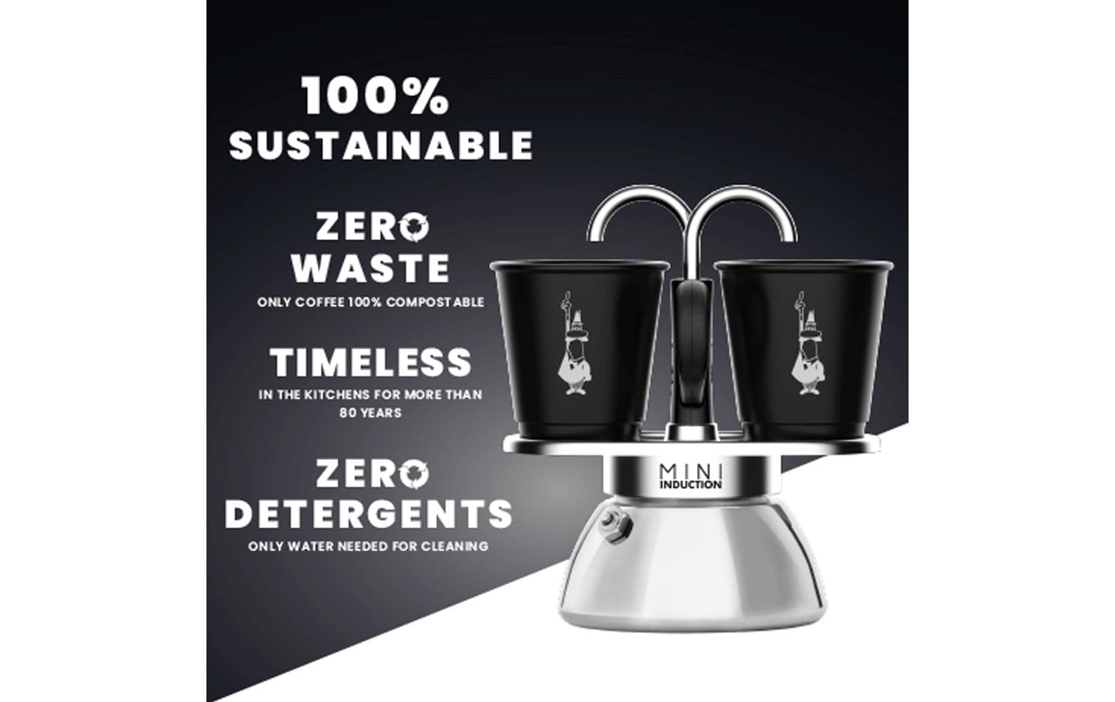 Bialetti Mini Express Espressokanne – 130 ml, 2 Tassen, für Induktion, Schwarz