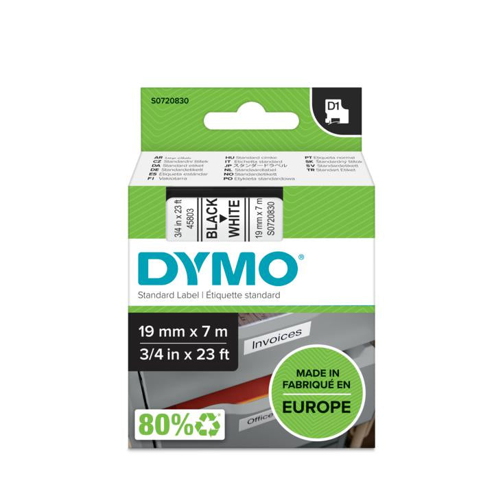 DYMO Schriftband – 19 mm × 7 m, weiss, schwarz – für LabelPoint 200, 250, 300, u. a. – D1