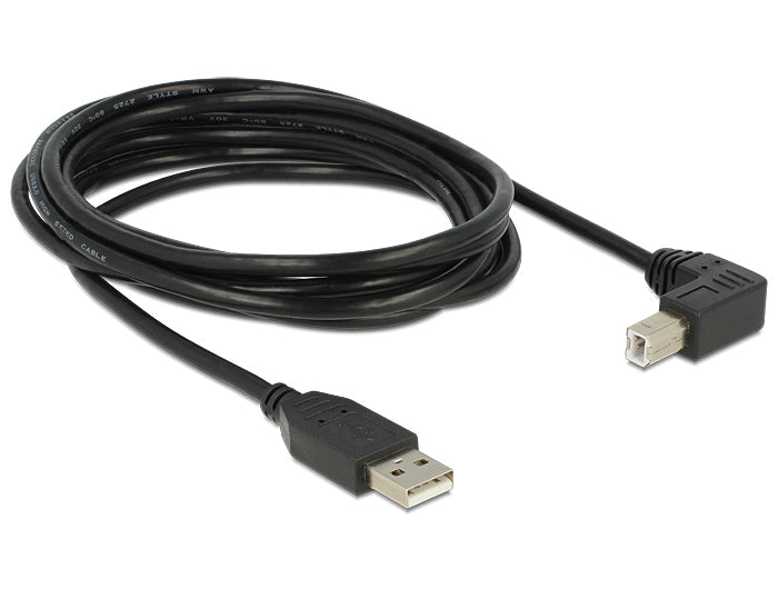 DeLOCK USB-A auf USB-B Kabel – USB 2.0 (480 Mbit/s) – 3 m – Abgewinkelt – Schwarz