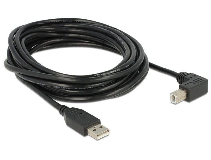 DeLOCK USB-Kabel – USB-A auf USB-B – USB 2.0 (480 Mbit/s) – 5 m – Abgewinkelt – Schwarz