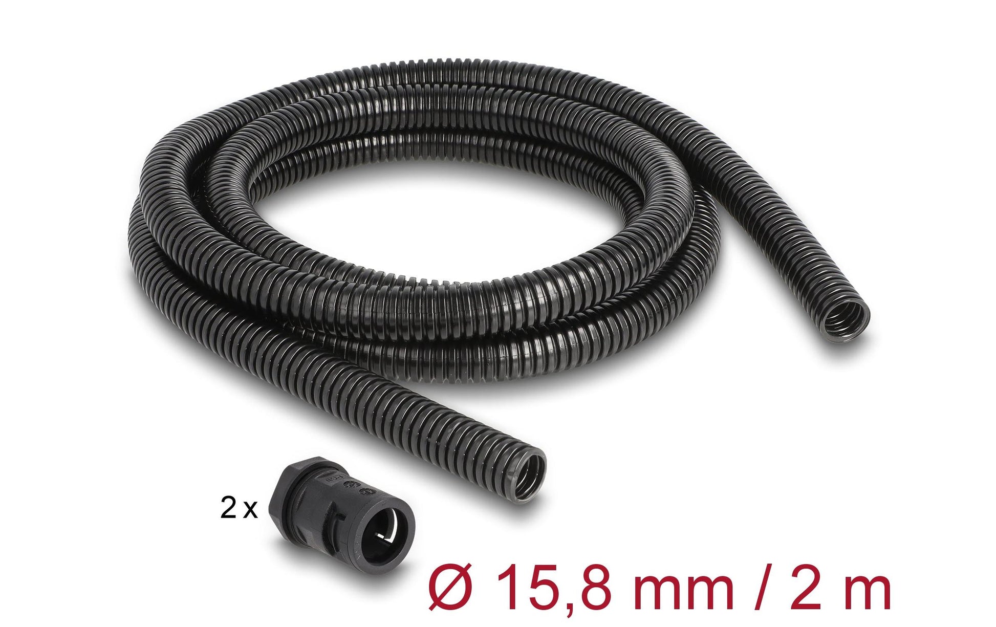 DeLOCK Kabelschlauch, Ø 15,8 mm, 2 m, IP67 – Schwarz