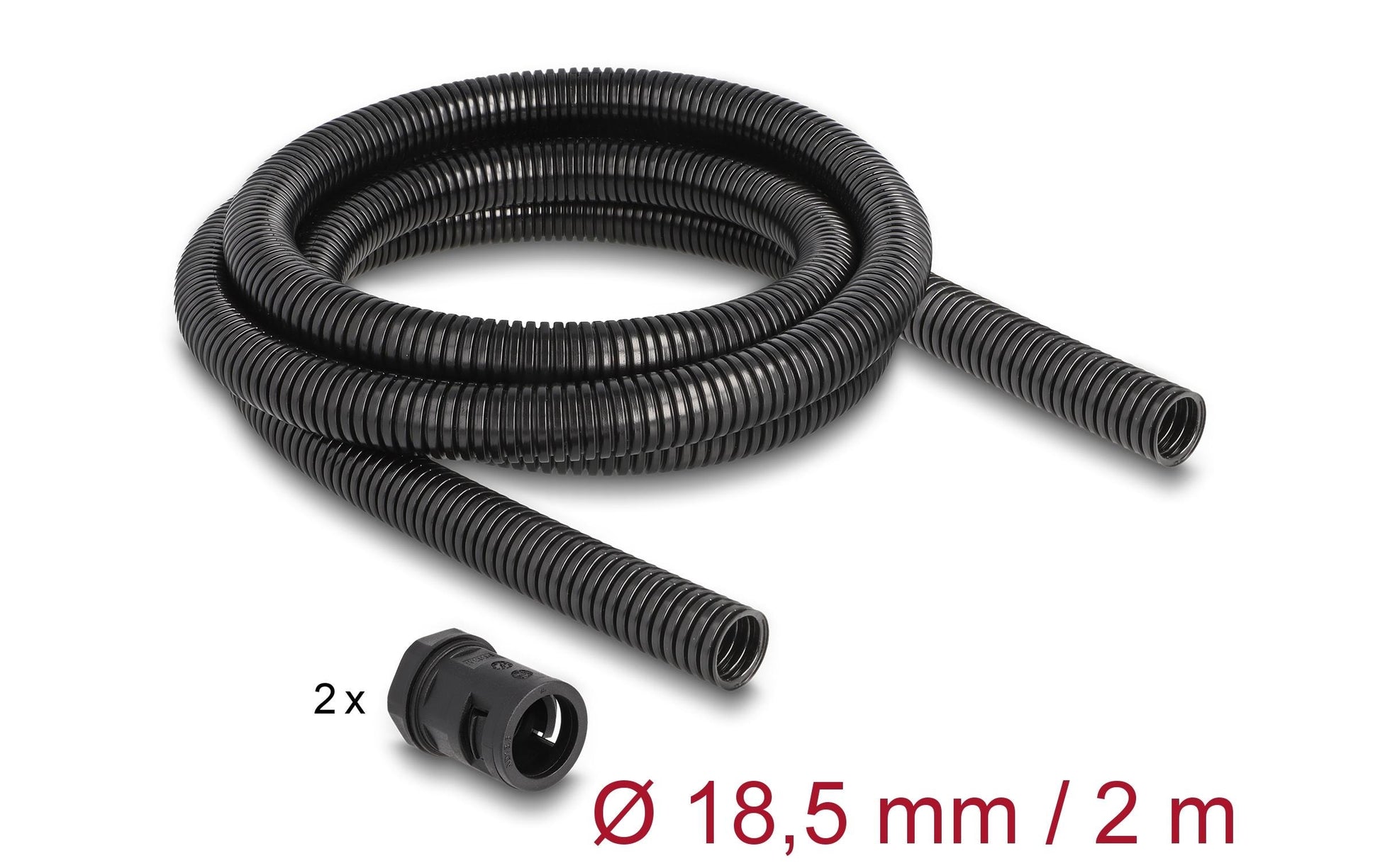 DeLOCK Kabelschlauch – 18,5 mm × 2,00 m, Kunststoff, Schwarz, wasserfest, IP67, 1er-Pack