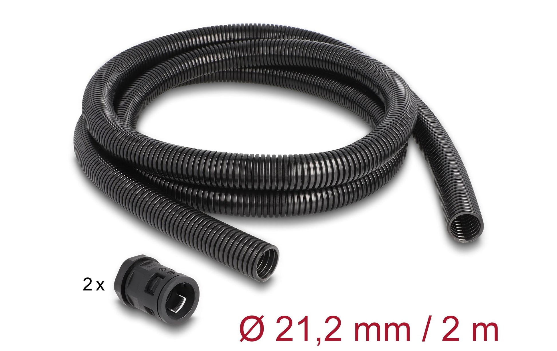 DeLOCK Kabelschutzschlauch 21,2 mm × 2 m – Schwarz – Kunststoff, IP67