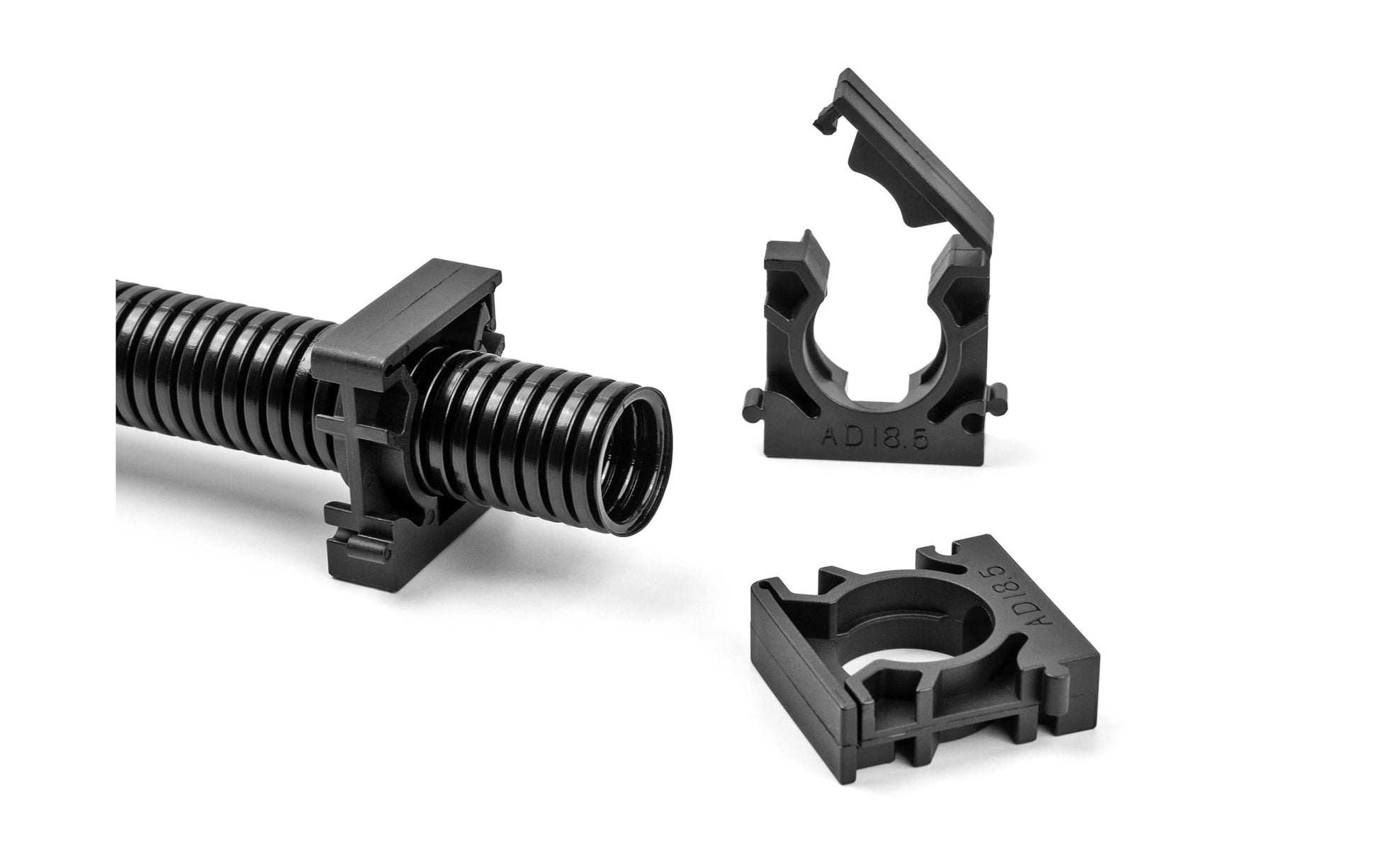 DeLOCK Kabelschlauchhalter – 30 mm × 23 mm, Kunststoff, Schwarz, mit Verschlussclip, 8er-Pack