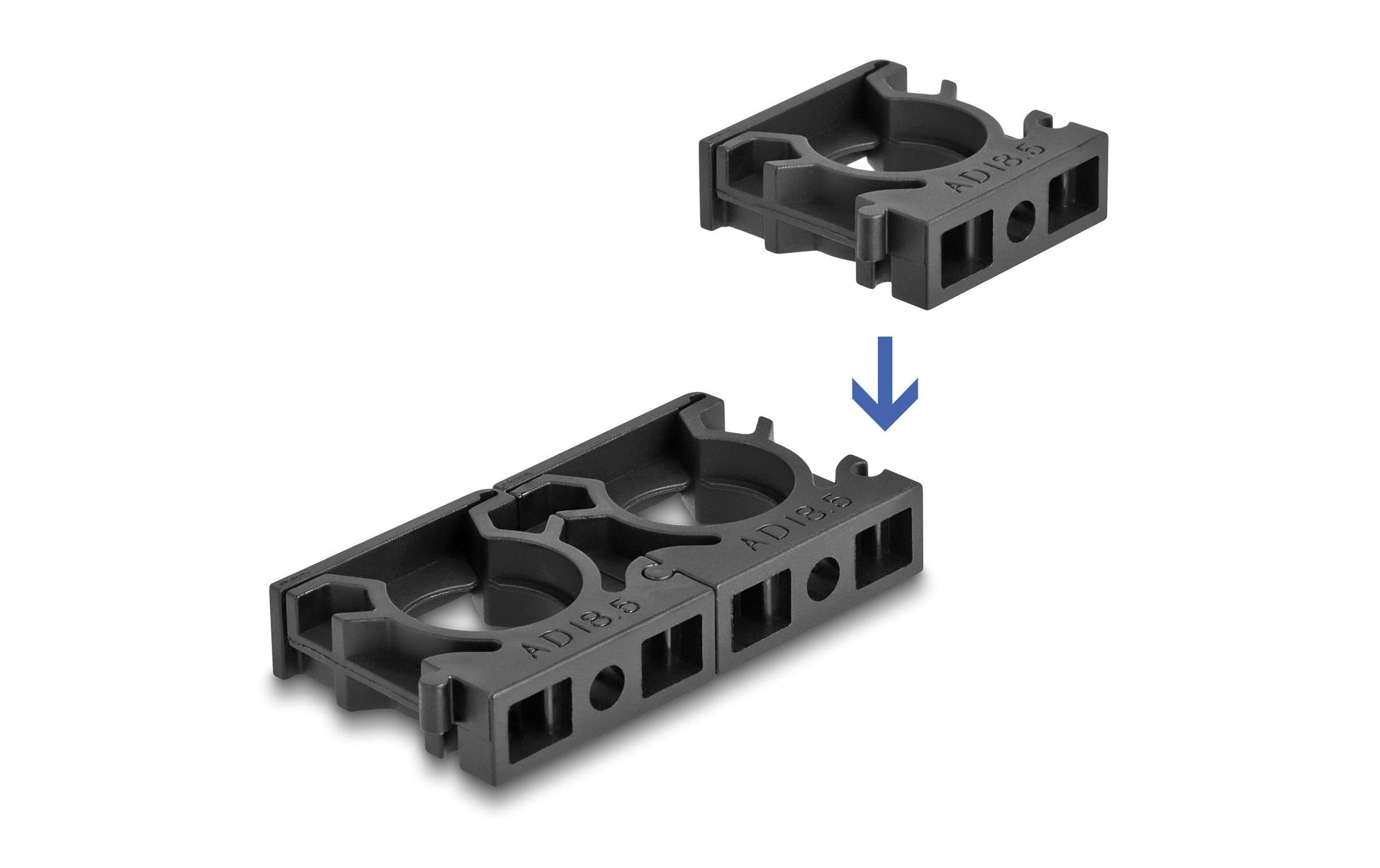 DeLOCK Kabelschlauchhalter – 30 mm × 23 mm, Kunststoff, Schwarz, mit Verschlussclip, 8er-Pack
