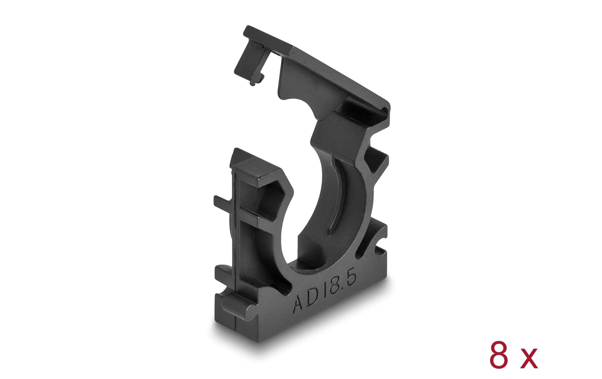 DeLOCK Kabelschlauchhalter – 30 × 35 mm, Kunststoff, Schwarz, mit Verschlussclip, 8er-Pack