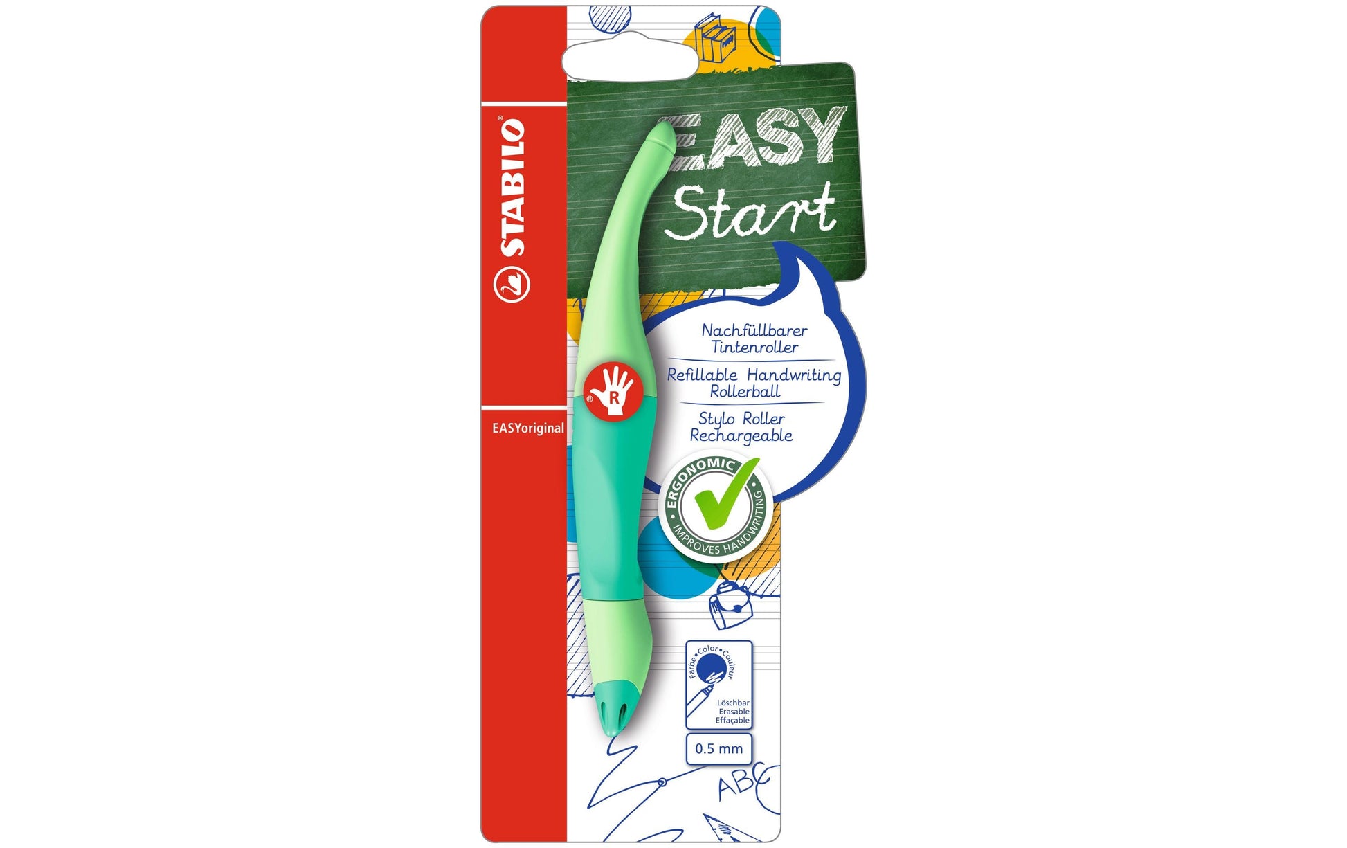STABILO EASYoriginal Start Pastell – Tintenroller, mit Kappe, 0,5 mm, Blau, für Rechtshänder, 1er Blister