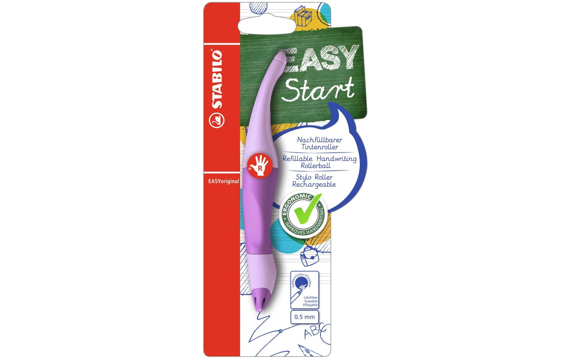 STABILO EASYoriginal Start Pastell – Tintenroller, mit Kappe, 0,5 mm, Blau, für Rechtshänder