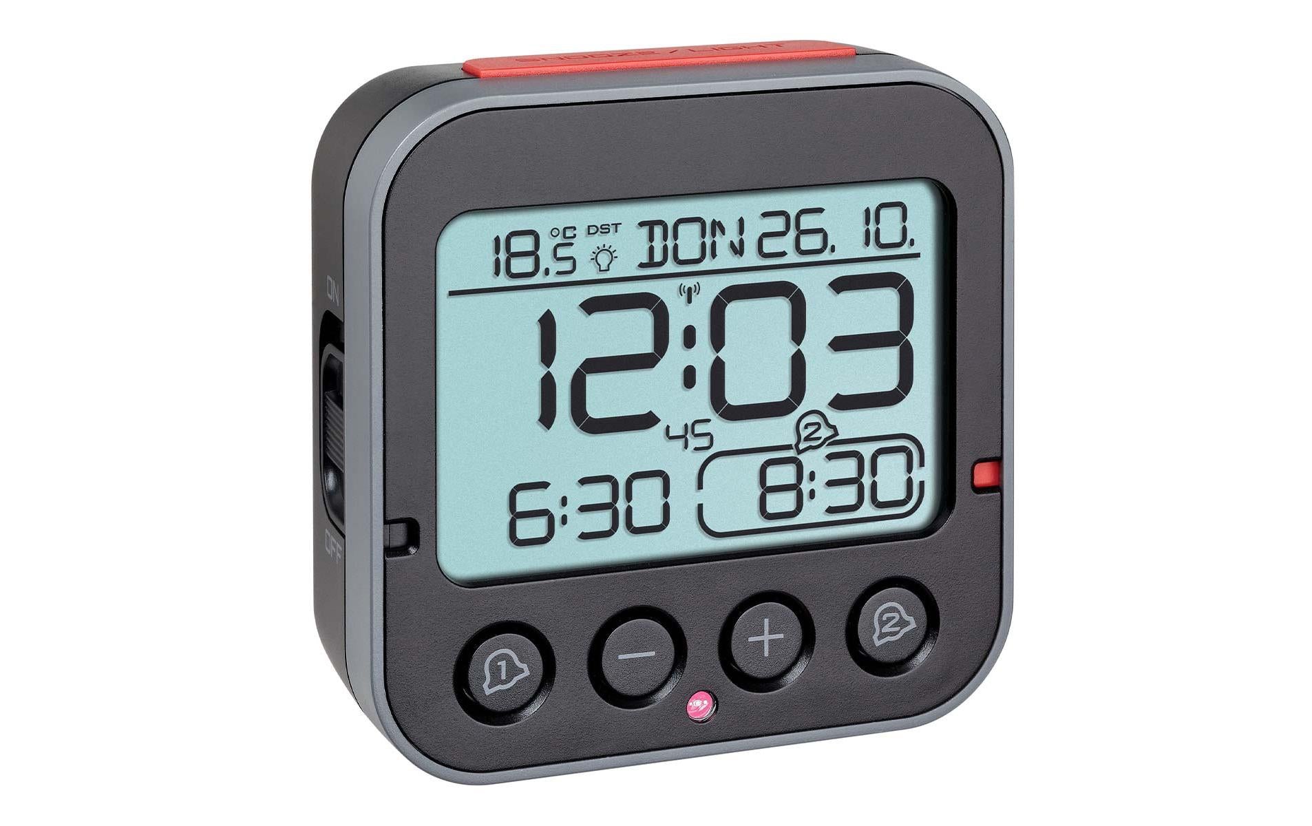 TFA-Dostmann TFA Dostmann BINGO 2.0 Digitalwecker – Funk, Snooze, Thermometer, 9,5 × 9,6 × 4,1 cm, Schwarz
