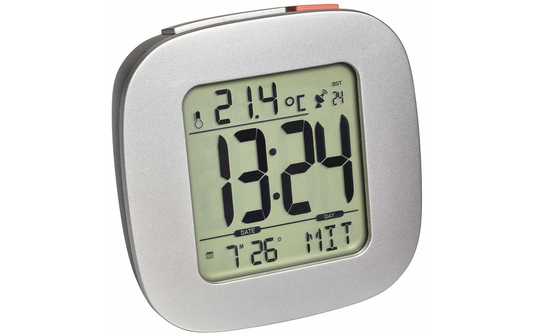 TFA-Dostmann TFA Dostmann Digitalwecker – Funk, Schlummerfunktion, Thermometer, 7,8 × 7,8 × 3,0 cm, Silber
