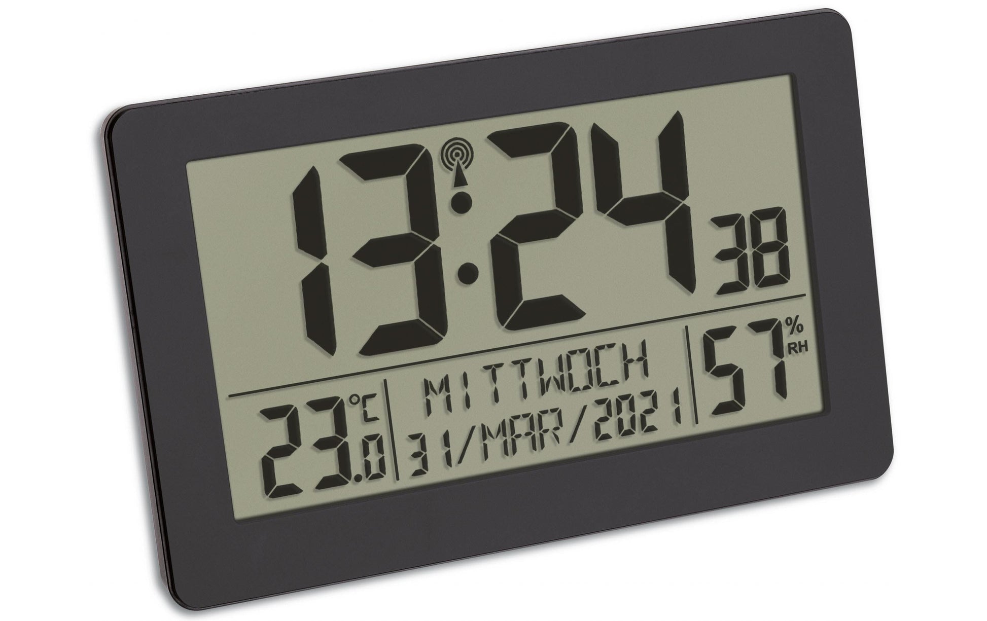 TFA-Dostmann TFA Dostmann Digitalwecker – Funk, Schlummerfunktion, Thermometer/Hygrometer, 20,6 × 13 × 3 cm, Schwarz