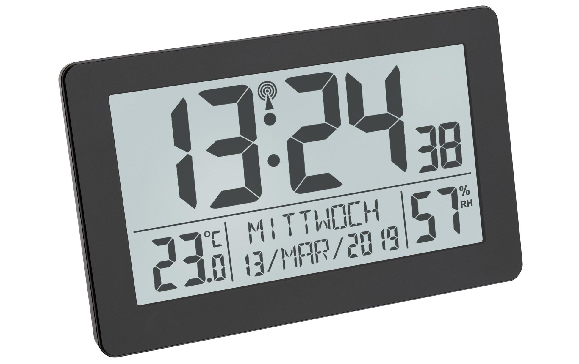 TFA-Dostmann TFA Dostmann Digitalwecker – Funk, Schlummerfunktion, Thermometer/Hygrometer, 20,6 × 13 × 3 cm, Schwarz