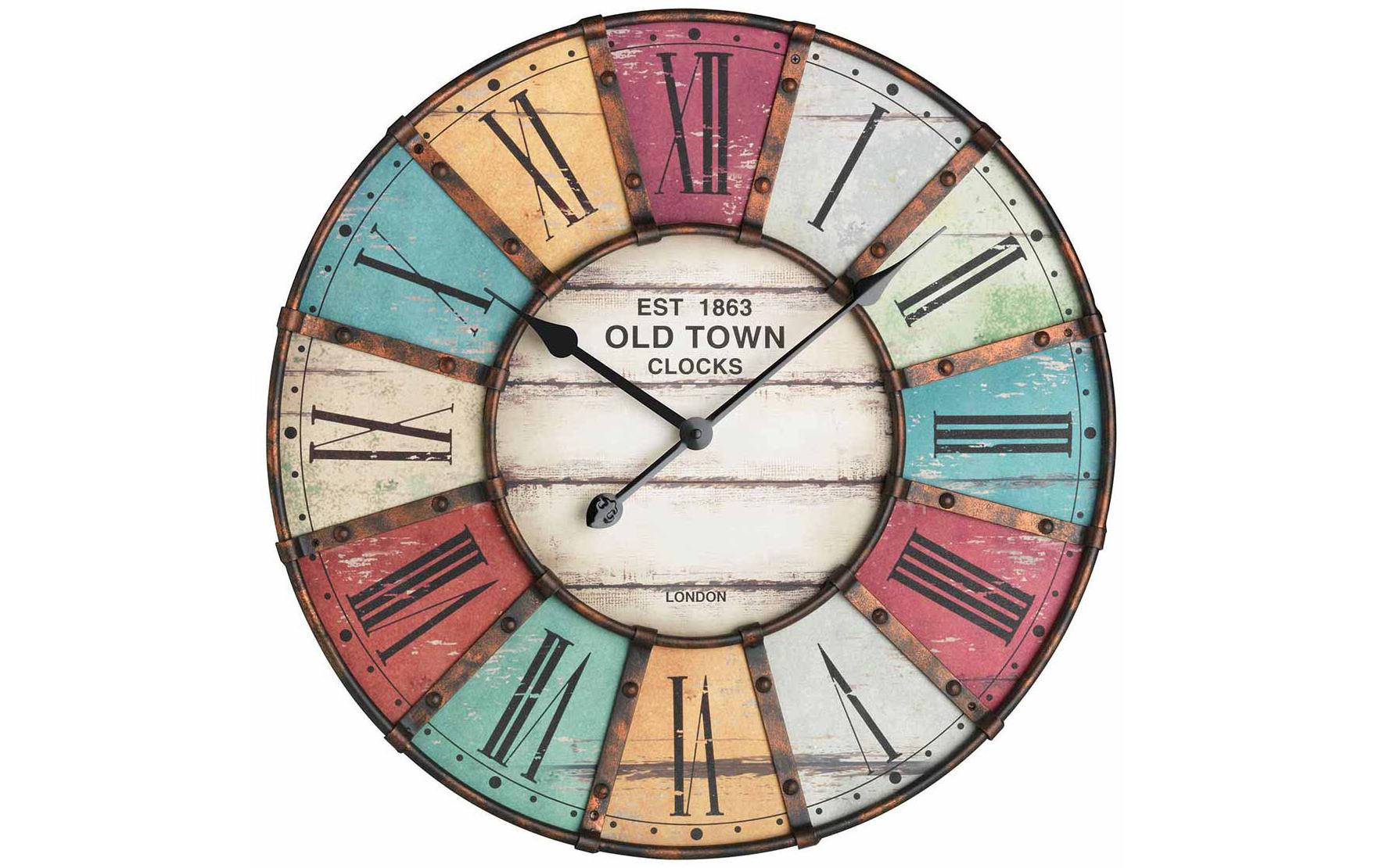 TFA Dostmann Vintage Wanduhr – Holz, Cyan, Elfenbein, Rot, Gelb