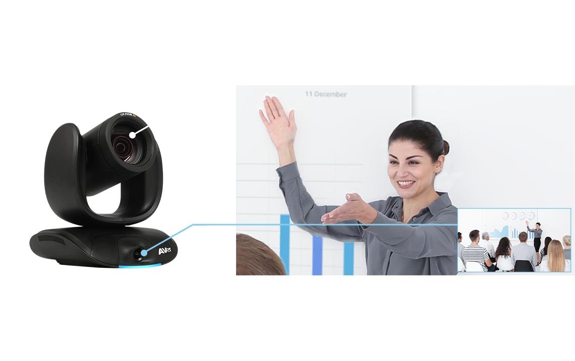 AVer CAM550 – PTZ-Kamera, 4K, 12× optischer Zoom, Dual-Kamera, PoE, HDMI/USB/IP, schwarz