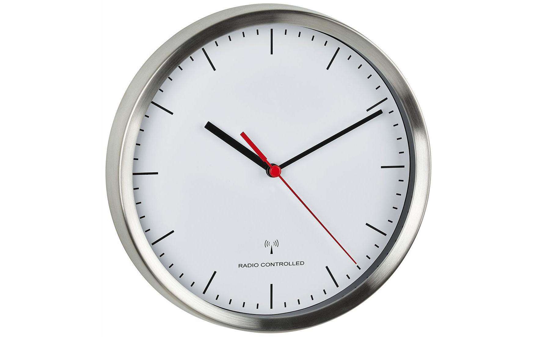 TFA-Dostmann TFA Dostmann Wanduhr – Funk, analog, lautlos, Ø 22 cm, silber, Edelstahl/Glas