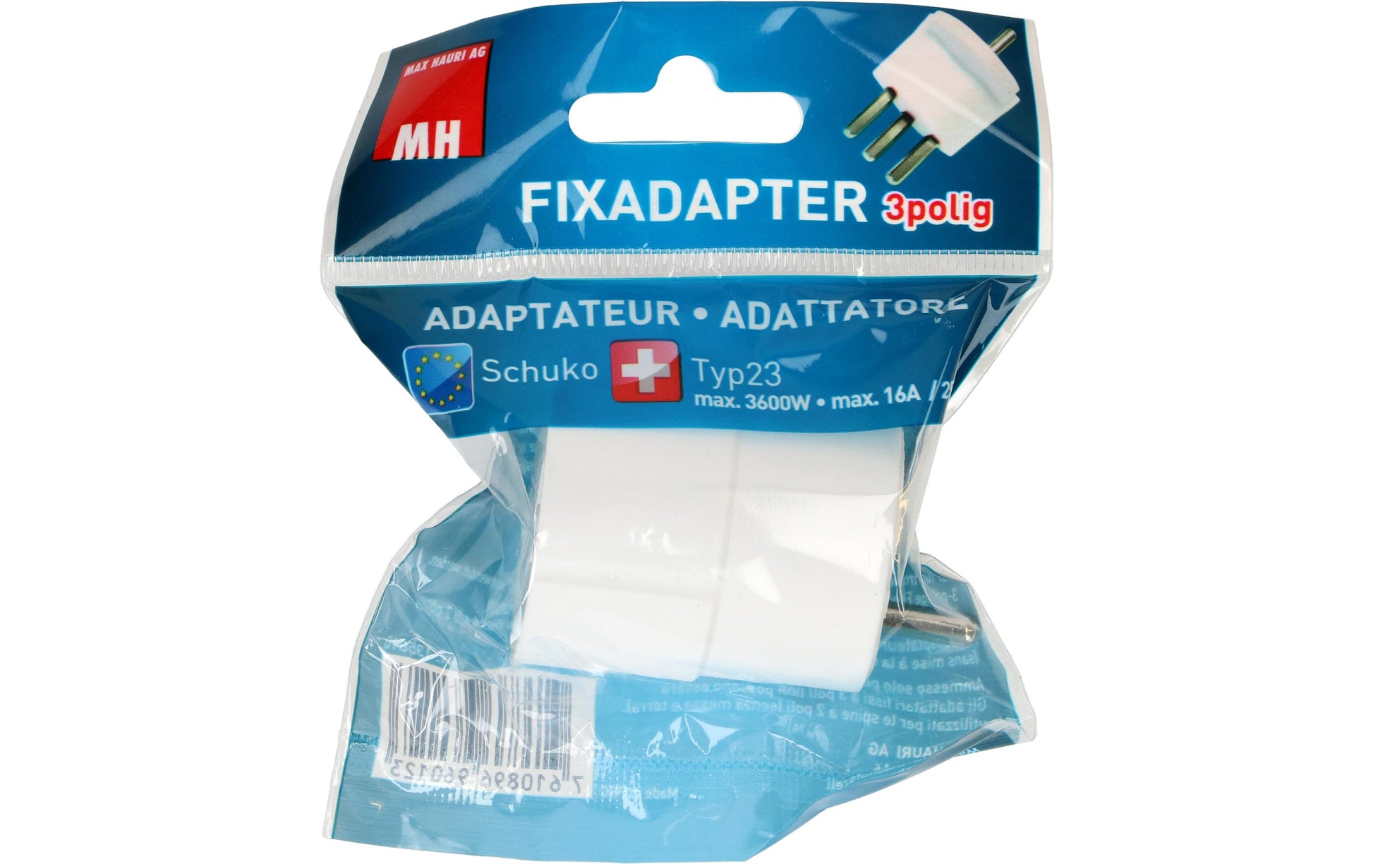 Max Hauri AG Max Hauri Fixadapter T23 zu Schuko – 230 V, 16 A, 3-polig – Weiss