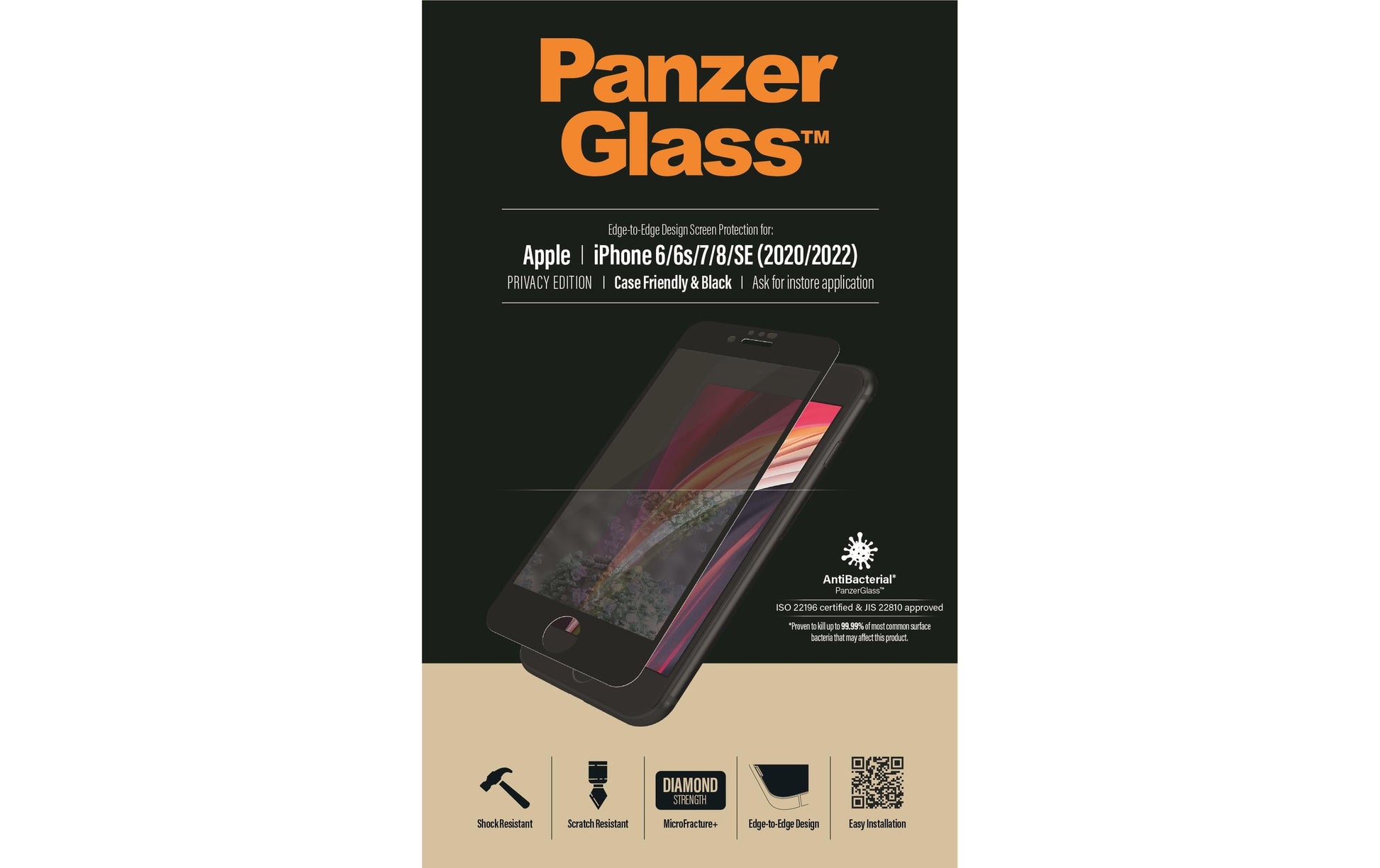 PanzerGlass Privacy-Filter (Panzerglas), Edge-to-Edge – für iPhone 6/6s/7 und andere