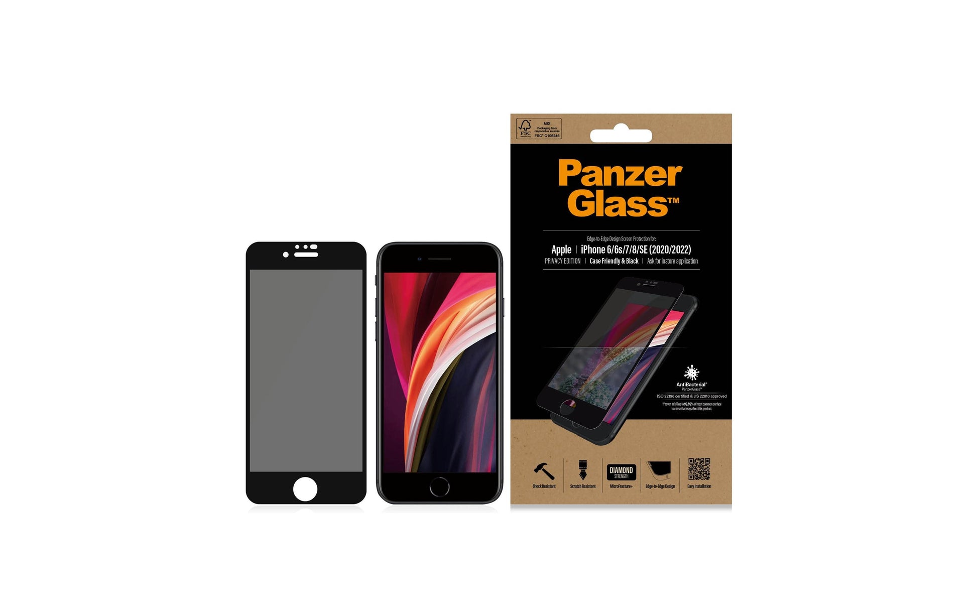 PanzerGlass Privacy-Filter (Panzerglas), Edge-to-Edge – für iPhone 6/6s/7 und andere
