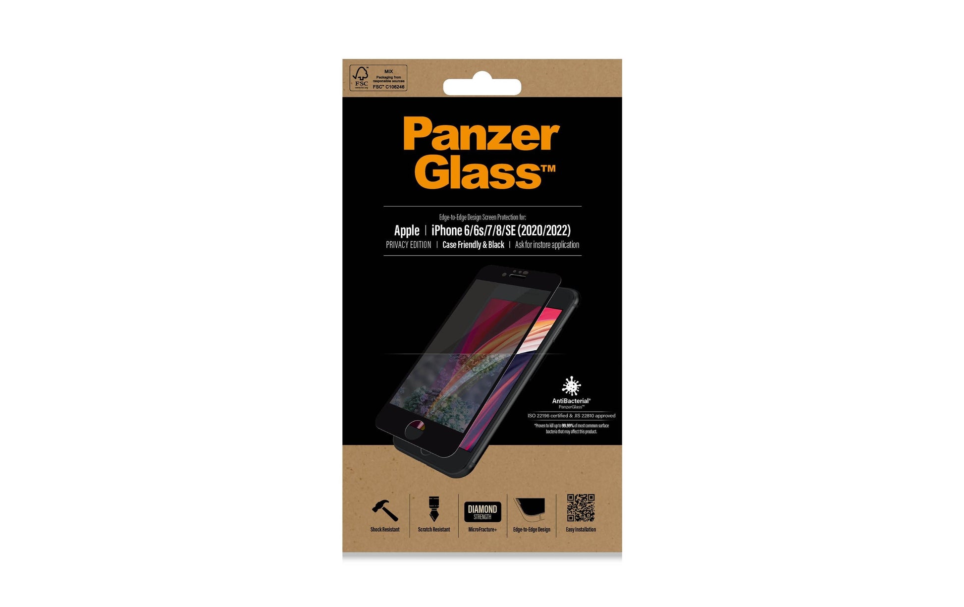 PanzerGlass Privacy-Filter (Panzerglas), Edge-to-Edge – für iPhone 6/6s/7 und andere