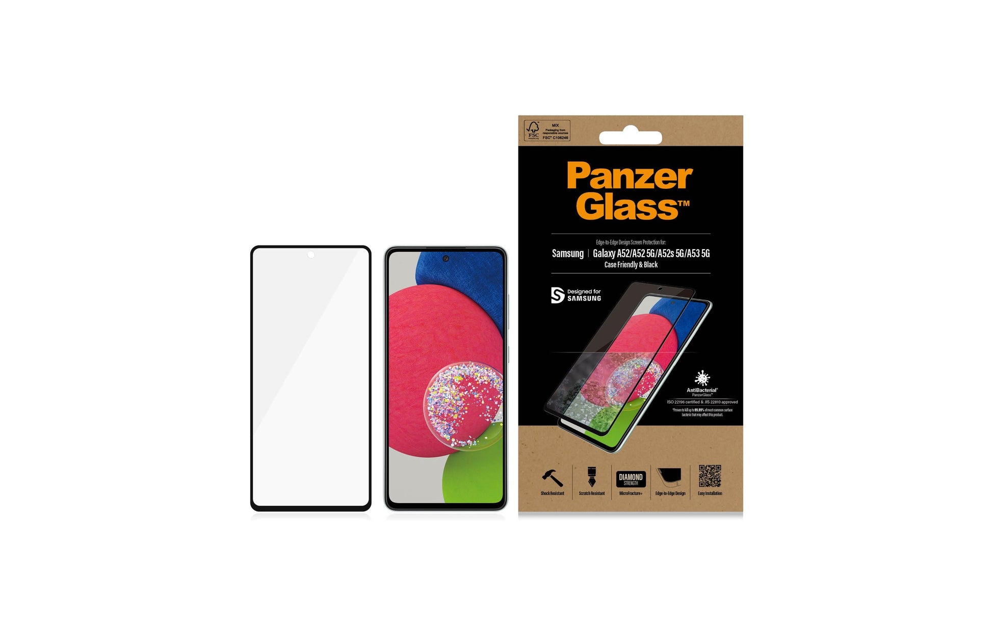 PanzerGlass Displayschutzglas – für Samsung Galaxy A52/A52 5G/A53 – Hartglas, Transparent