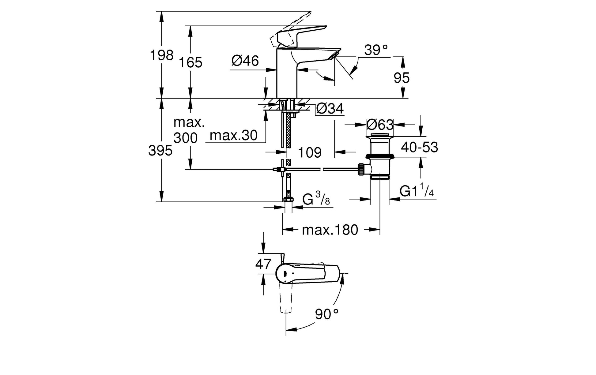 GROHE Start Badebatterie – Einhebelmischer, Messing, Chrom