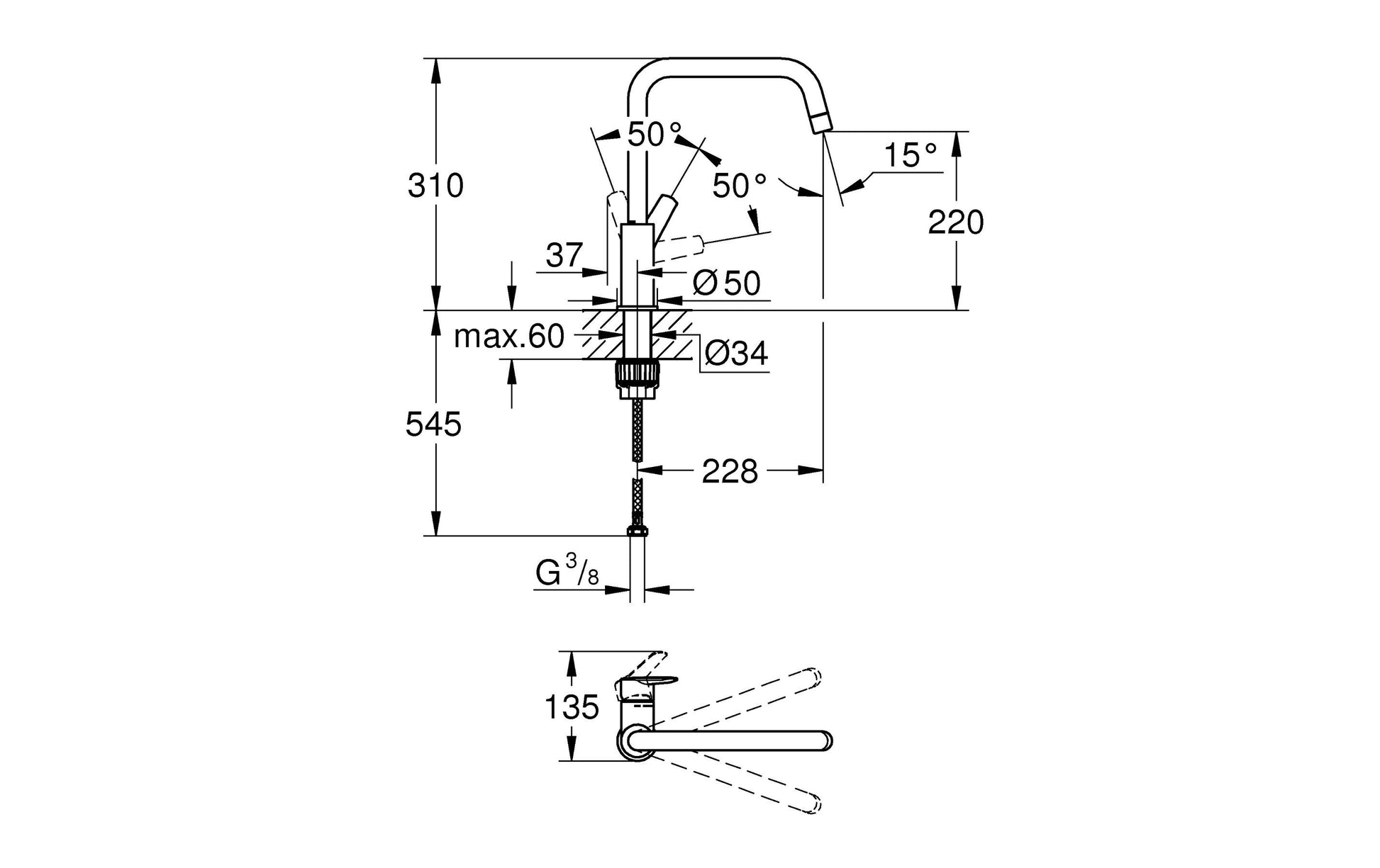 GROHE Einhebelmischer Start – Messing, Standmontage, Chrom