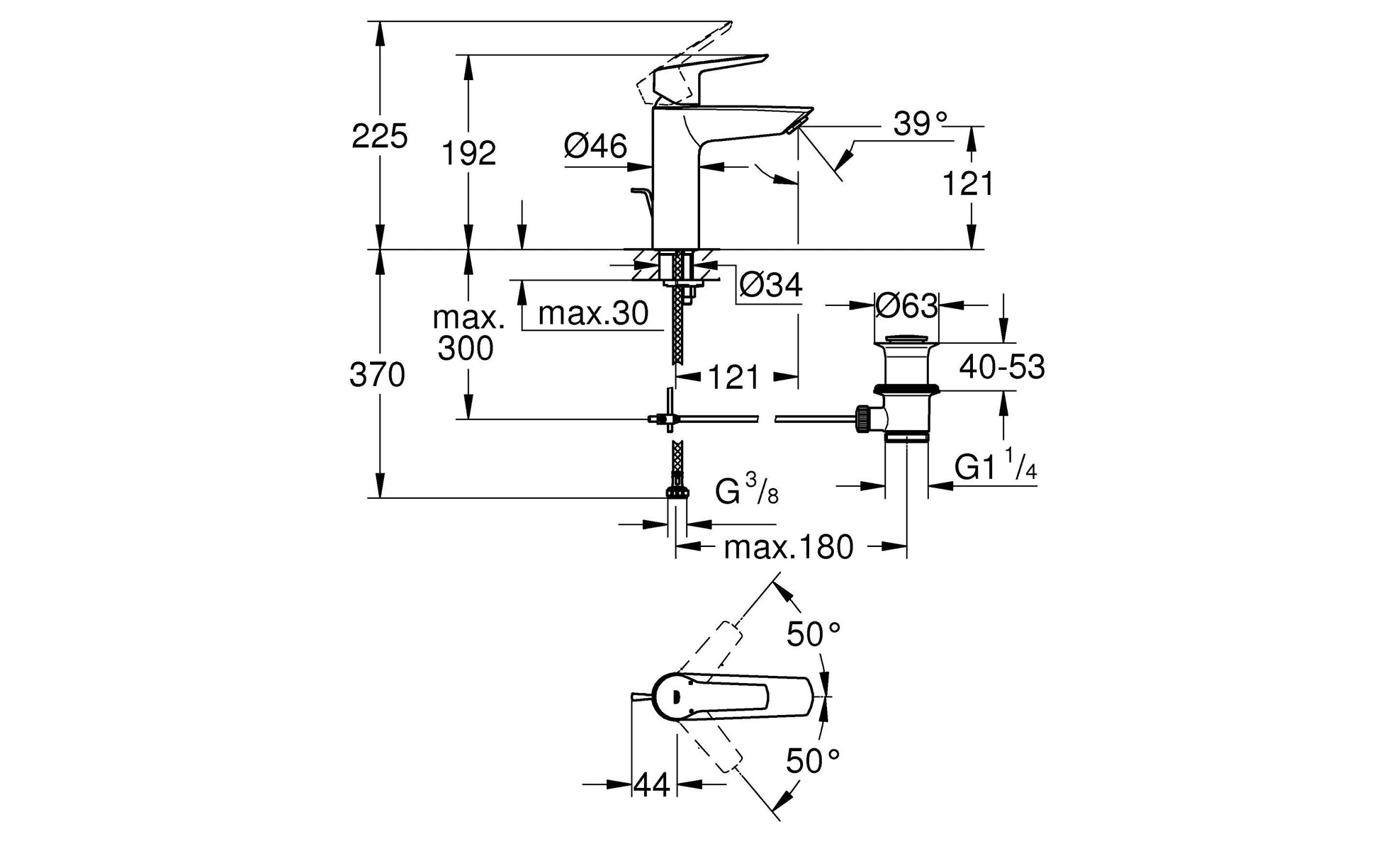 GROHE Badebatterie (Unterputz) Start – Einhebelmischer, Metall, Chrom, für Badewanne