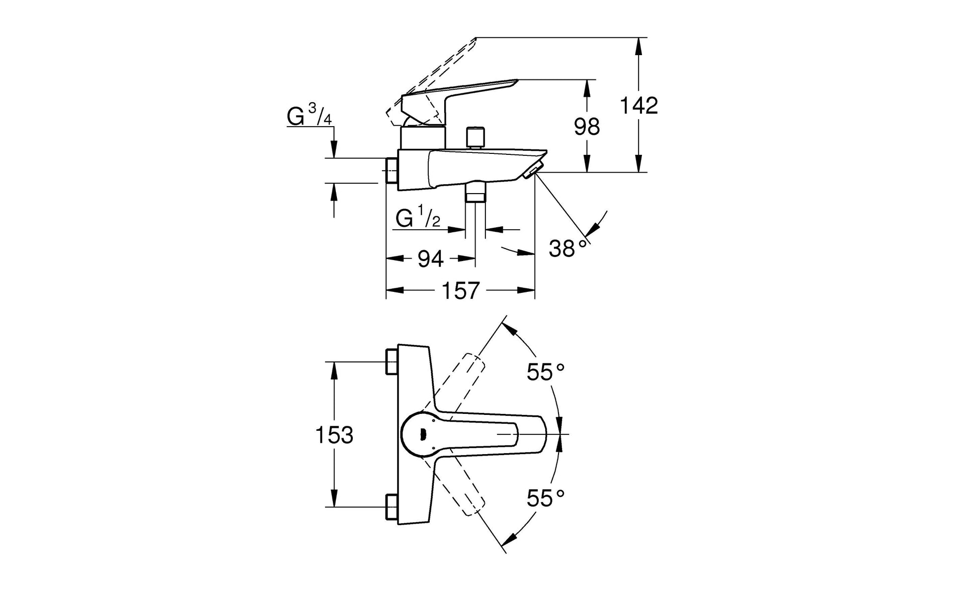 GROHE Badebatterie (Unterputz) Start – Einhebelmischer, Messing, Chrom