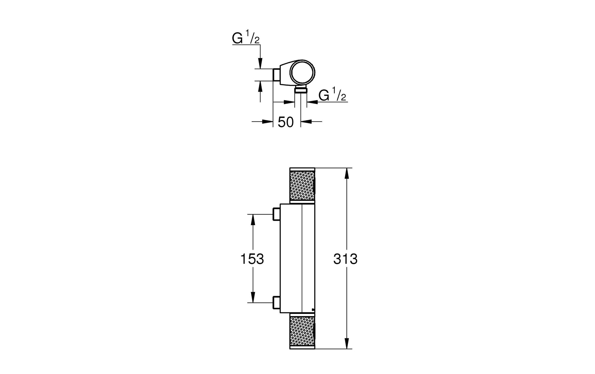 GROHE Badebatterie Precision Flow – 1/2", Messing, Aufputz-Thermostat, Edelstahl